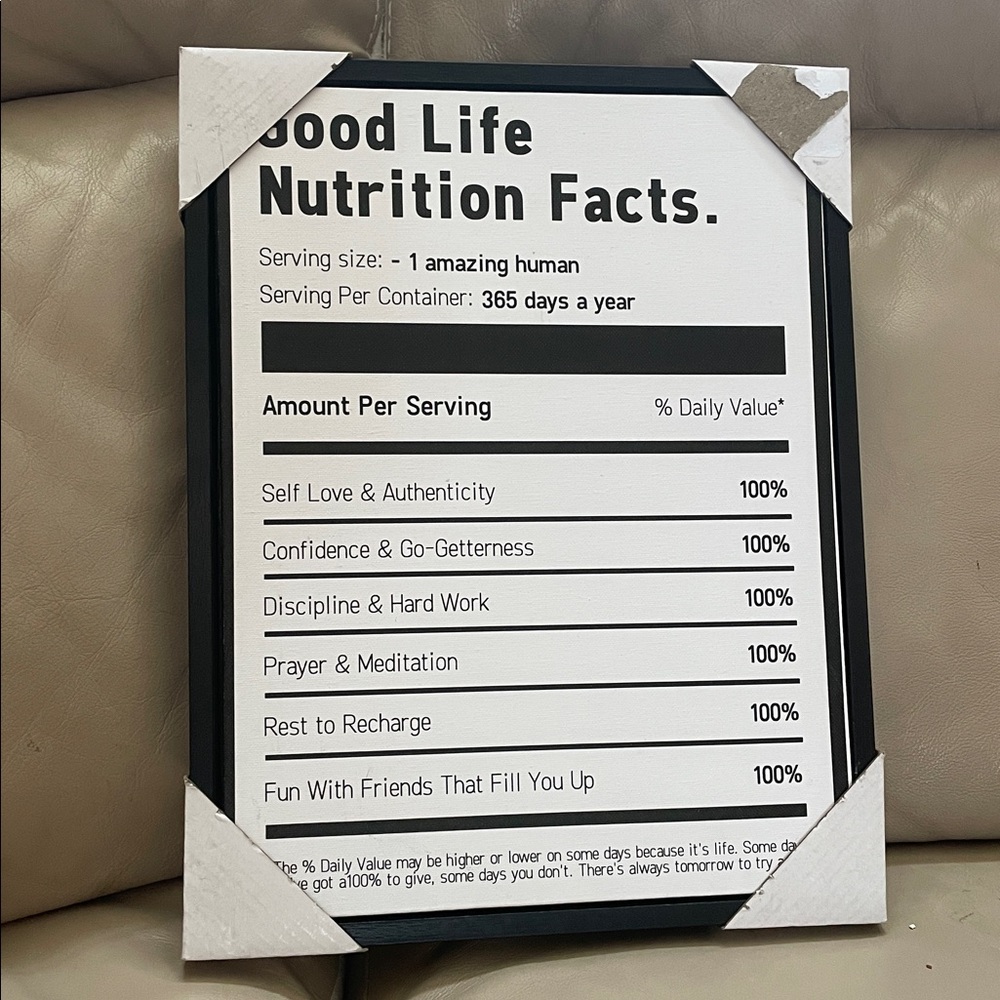 SMARD Inspirational 'Nutrition Facts' Wall Framed Canvas Picture-Black & White